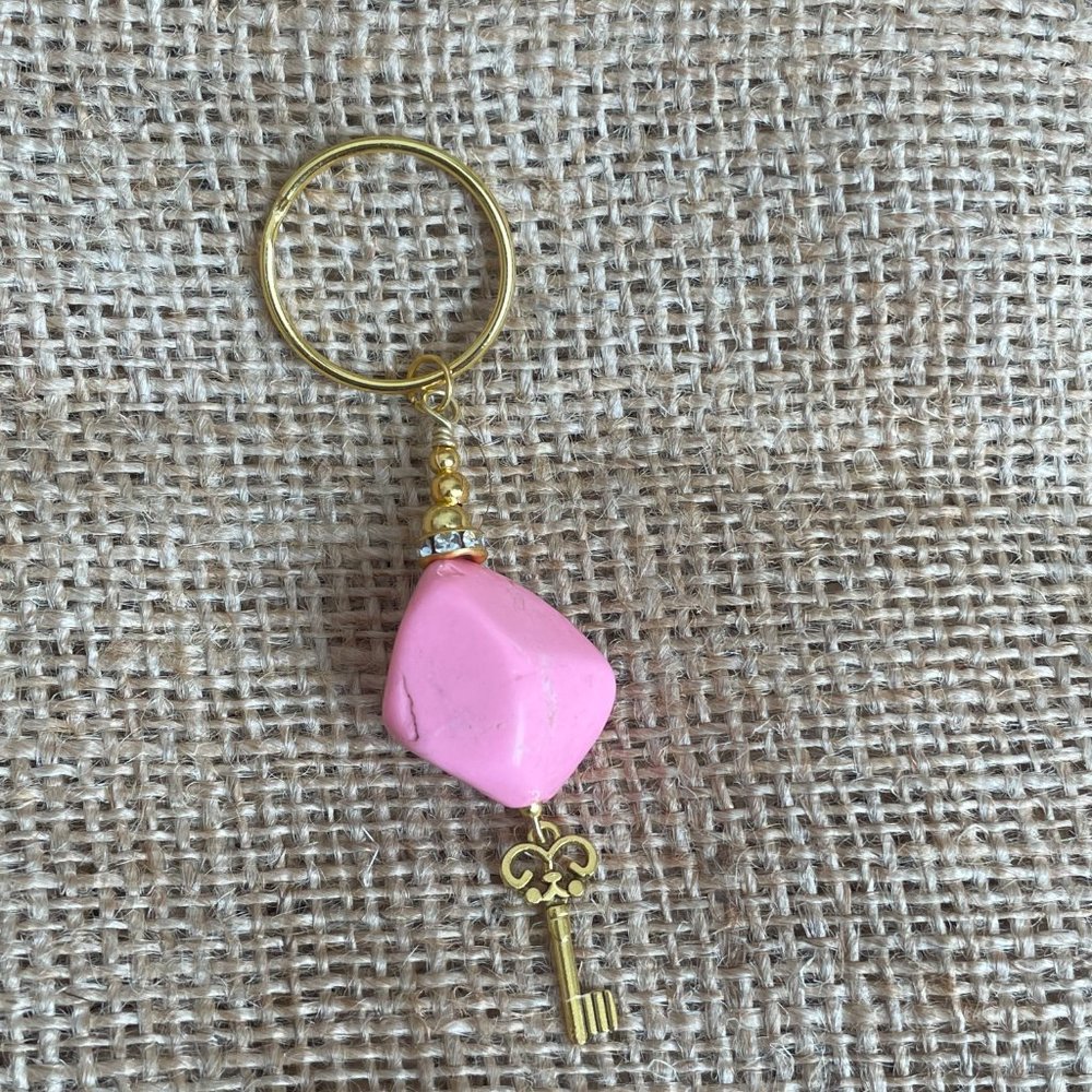 Pink Howlite Gold Charm Keyring Keychain NWOT
